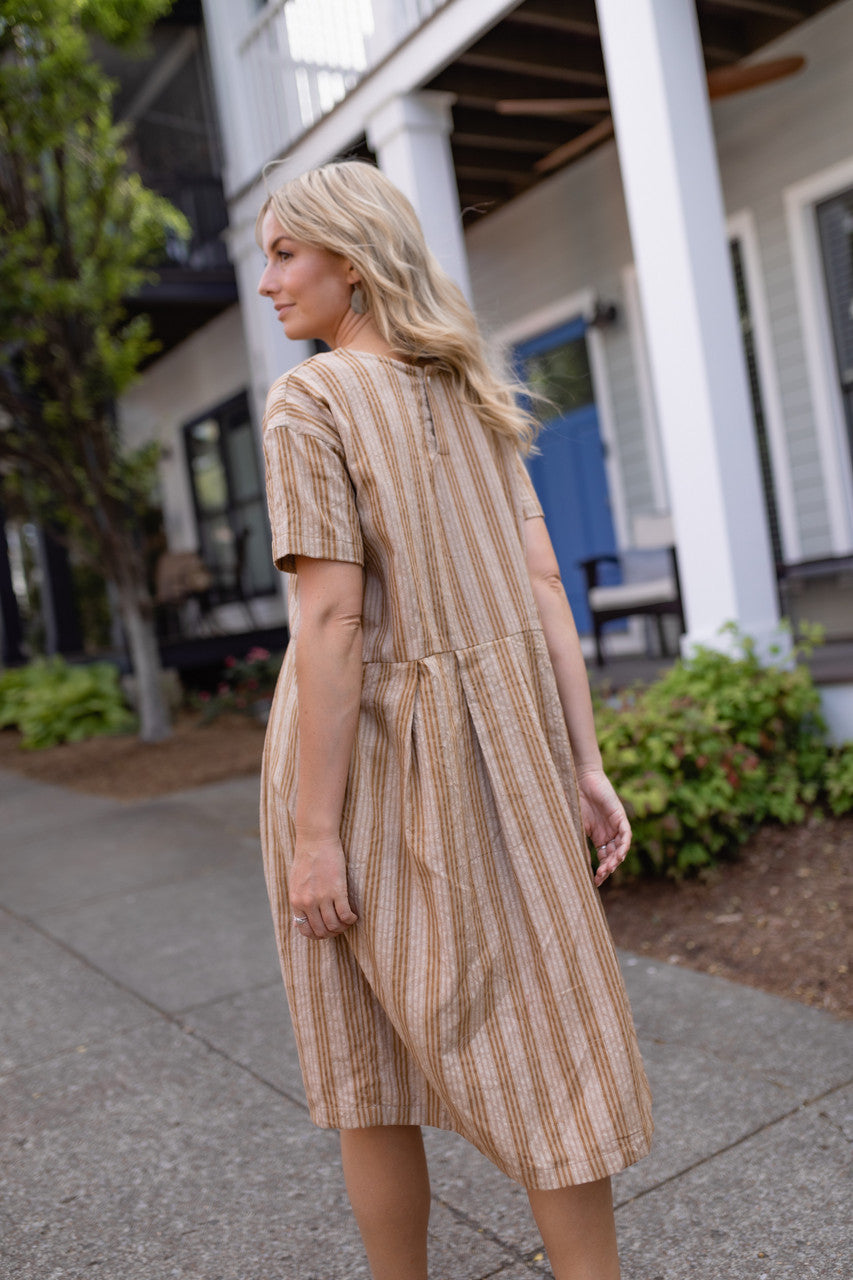 Eloise Handwoven Cotton Dress in Mustard and Cream