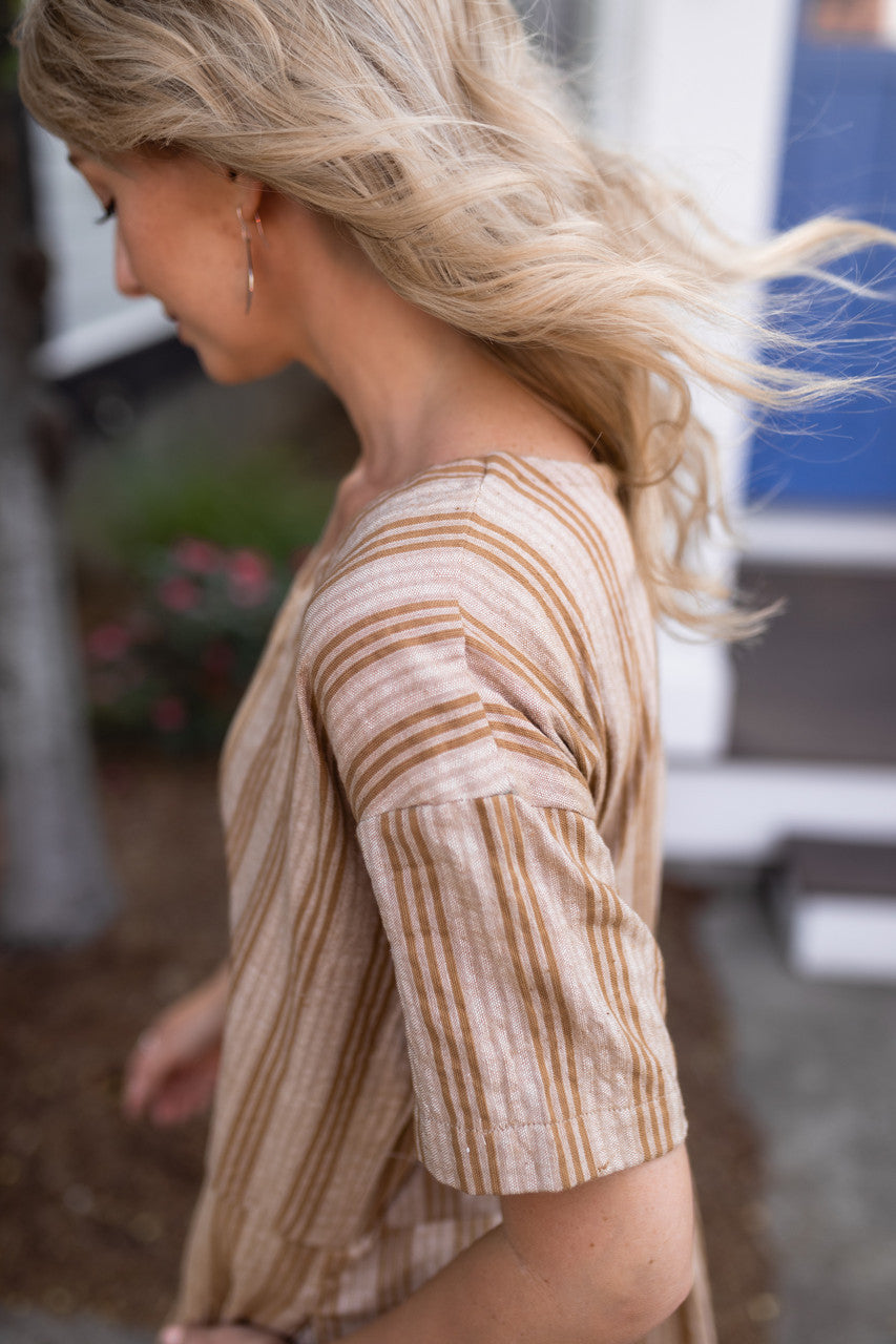 Eloise Handwoven Cotton Dress in Mustard and Cream