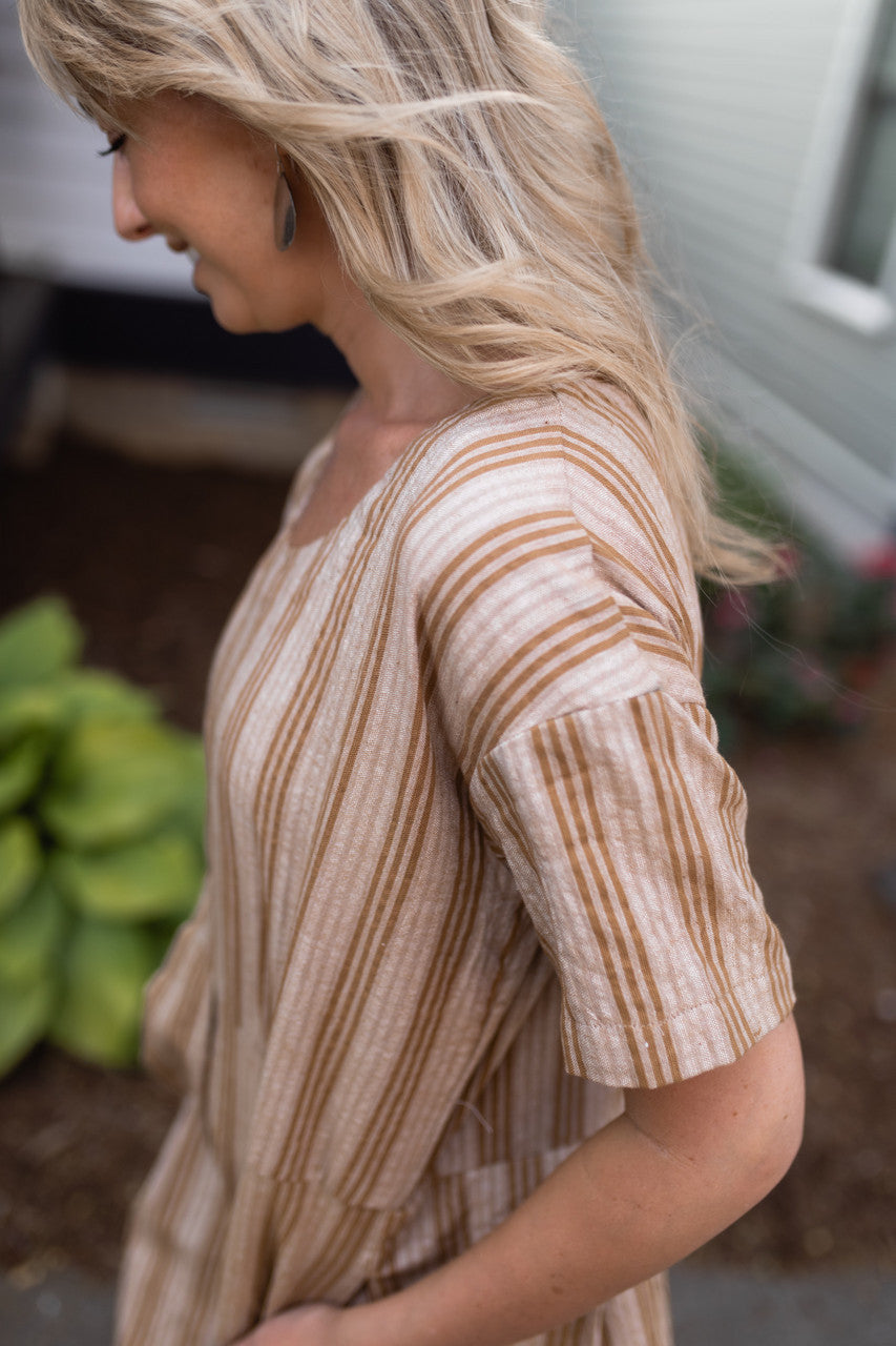 Eloise Handwoven Cotton Dress in Mustard and Cream