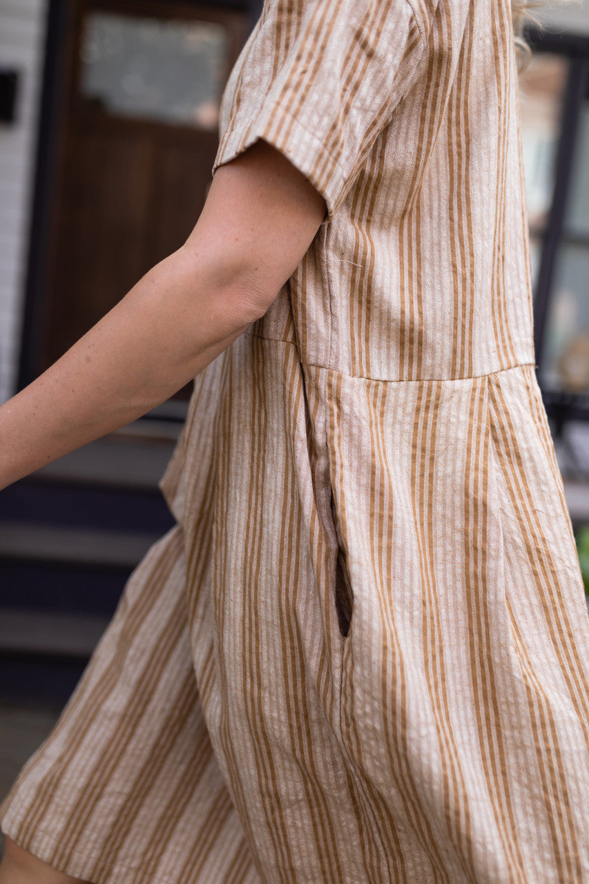 Eloise Handwoven Cotton Dress in Mustard and Cream