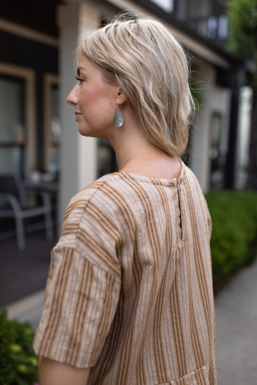 Eloise Handwoven Cotton Dress in Mustard and Cream