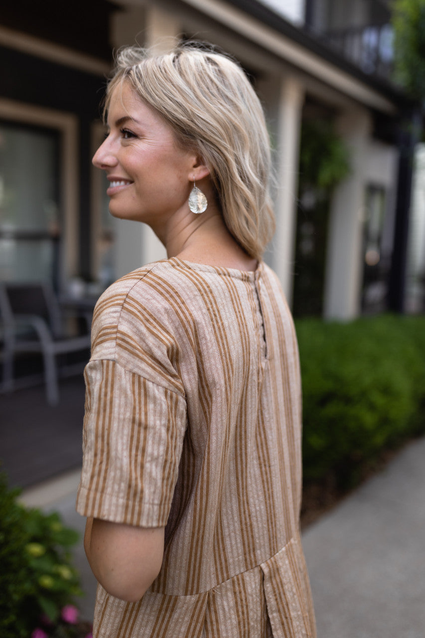 Eloise Handwoven Cotton Dress in Mustard and Cream