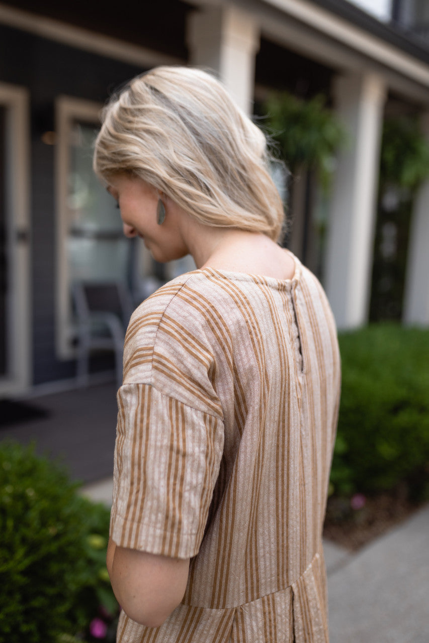 Eloise Handwoven Cotton Dress in Mustard and Cream