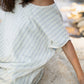 Lara Loose Weave Wool Shift Dress in Cream and Baby Blue Stripe Made to Order
