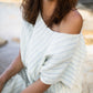Lara Loose Weave Wool Shift Dress in Cream and Baby Blue Stripe Made to Order