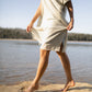 Lara Loose Weave Wool Shift Dress in Cream and Baby Blue Stripe Made to Order