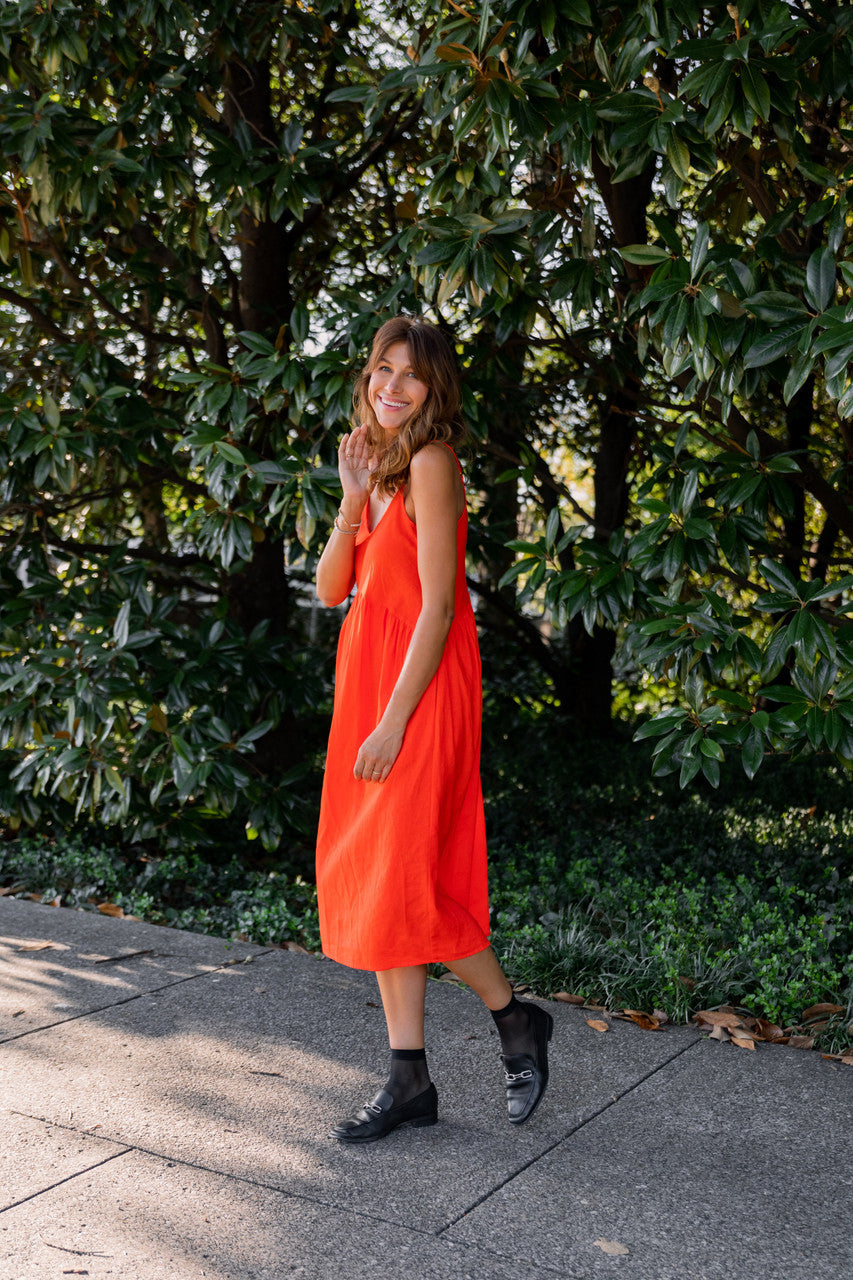 Faro Dress in Recycled Blood Orange Linen - M and L Left