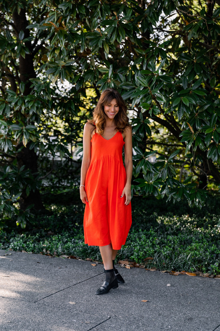 Faro Dress in Recycled Blood Orange Linen - M and L Left