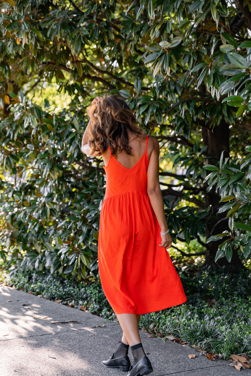 Faro Dress in Recycled Blood Orange Linen - M and L Left