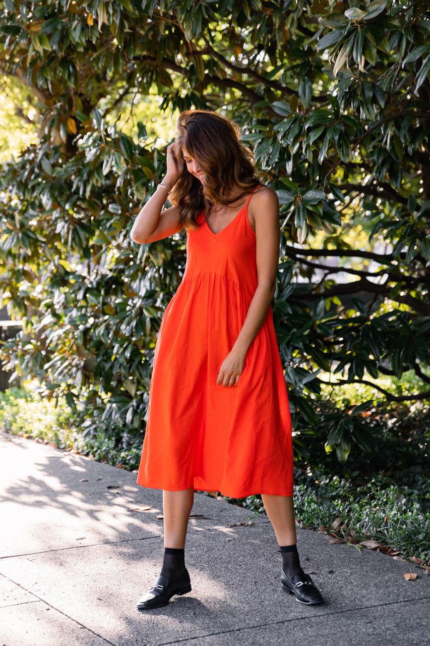 Faro Dress in Recycled Blood Orange Linen - M and L Left