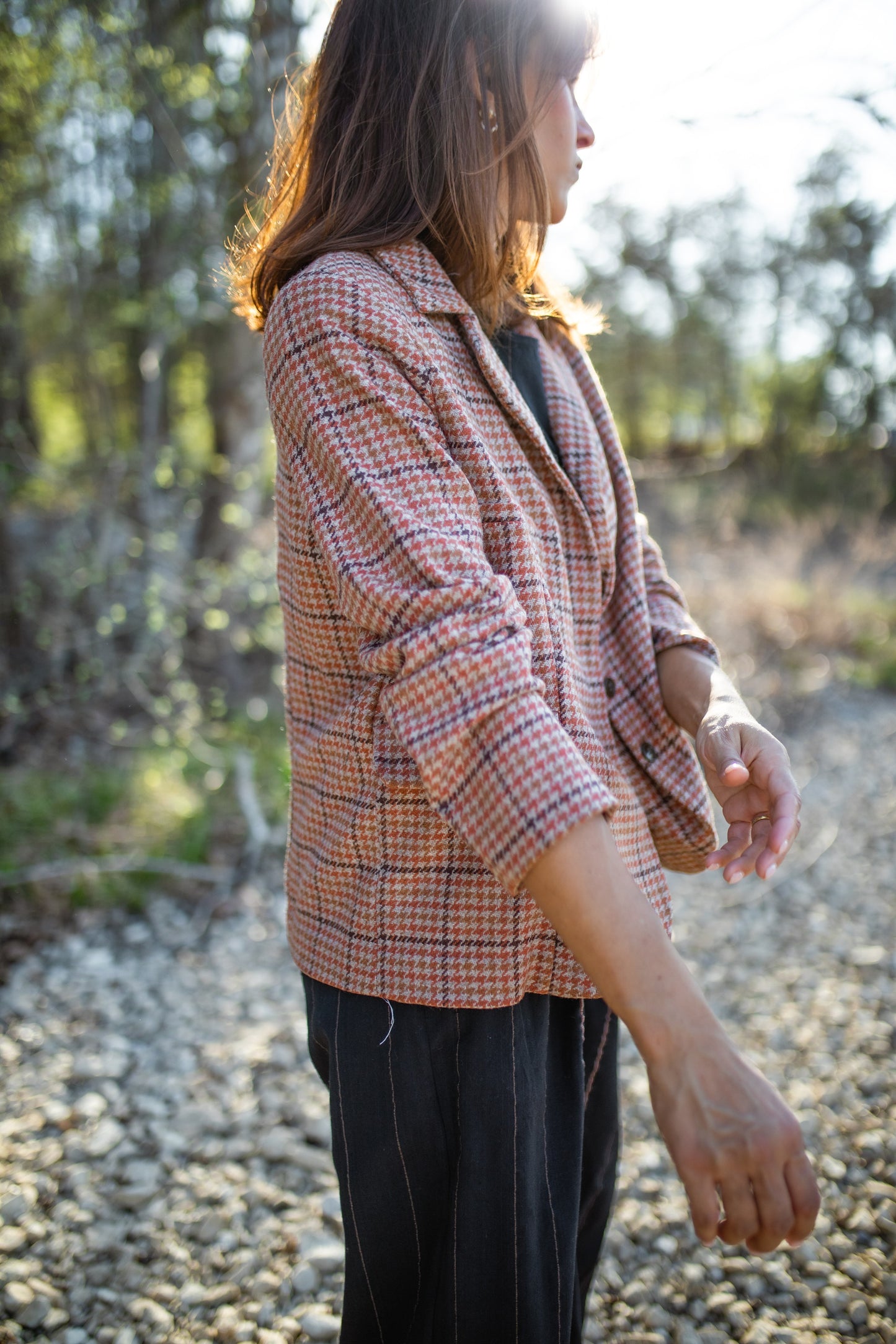 Julie Wool Blazer in Red and Brown Plaid Made to Order