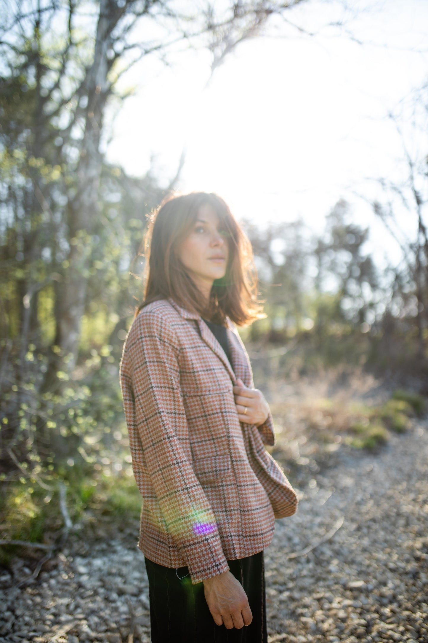 Julie Wool Blazer in Red and Brown Plaid Made to Order