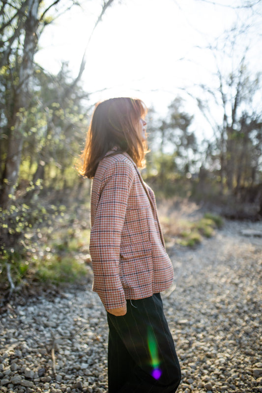 Julie Wool Blazer in Red and Brown Plaid Made to Order