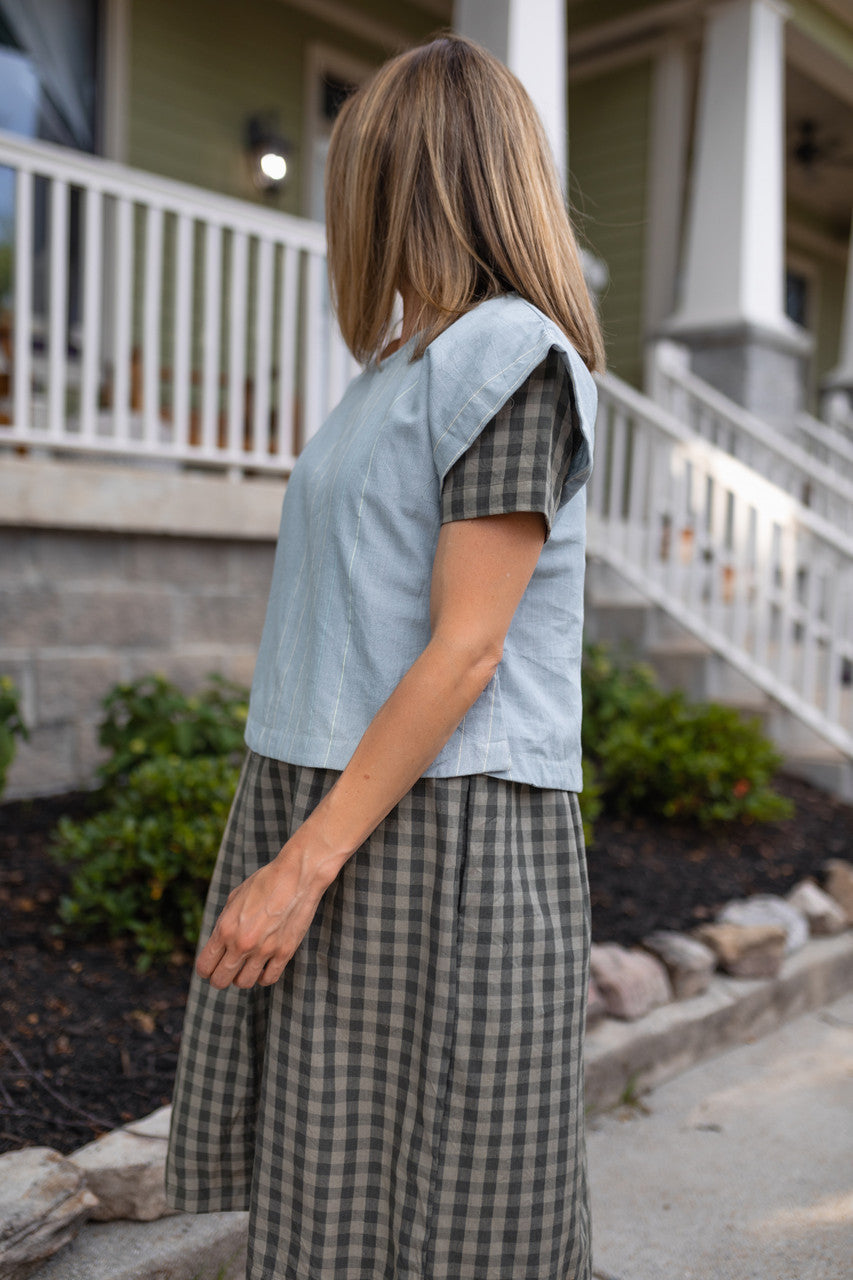 Eloise Handwoven Cotton Dress in Green Gingham