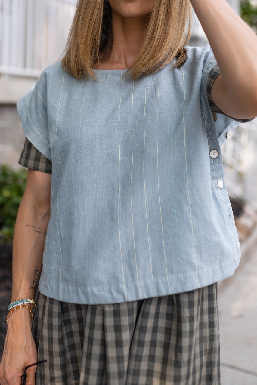 Eloise Handwoven Cotton Dress in Green Gingham