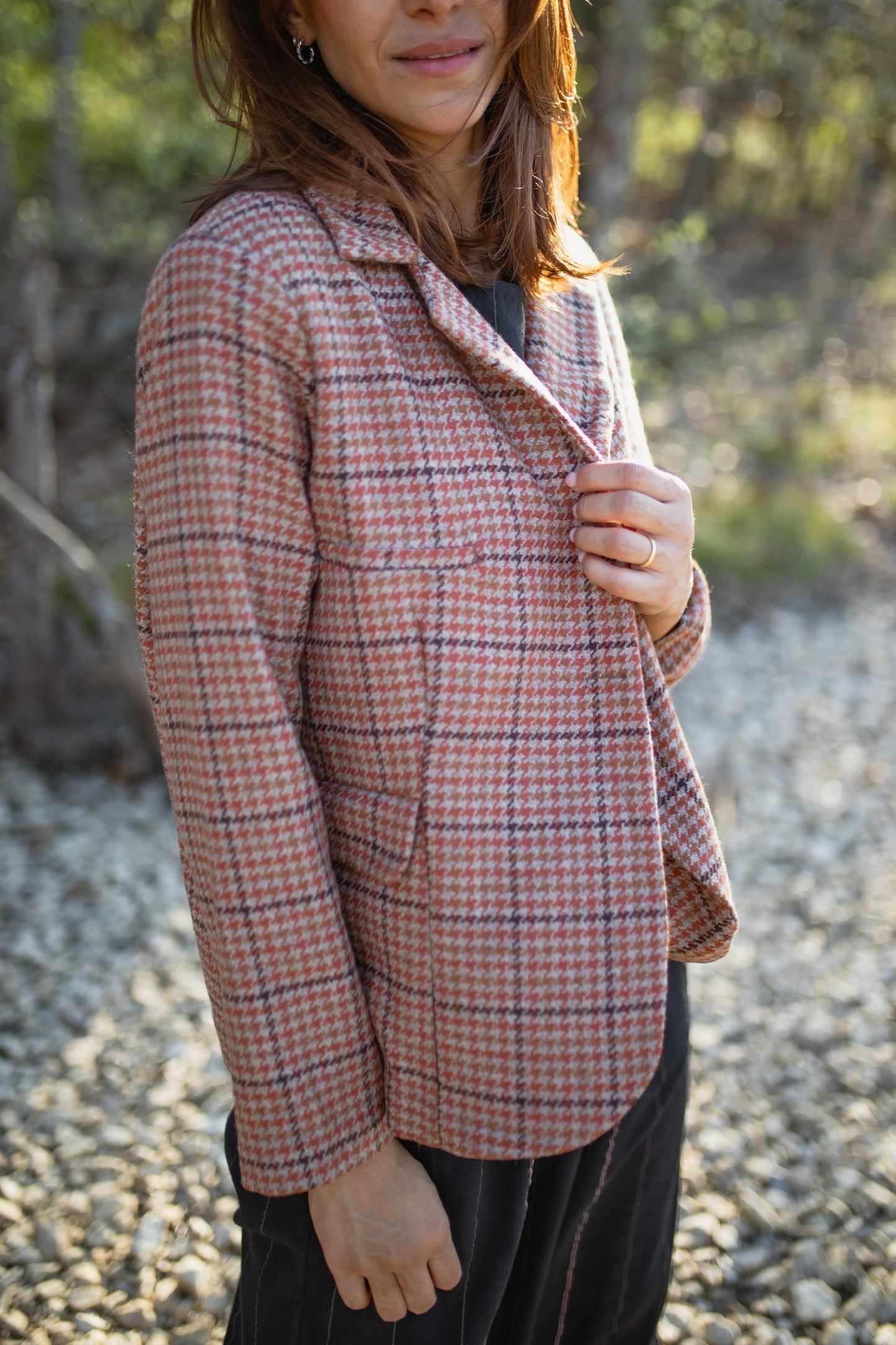 Julie Wool Blazer in Red and Brown Plaid Made to Order