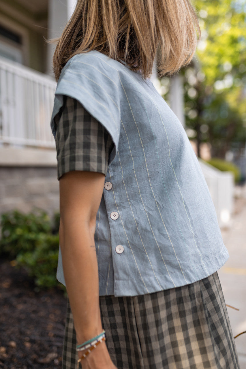 Eloise Handwoven Cotton Dress in Green Gingham