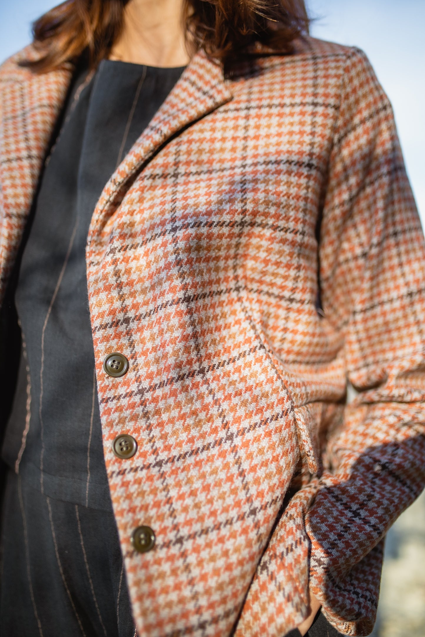 Julie Wool Blazer in Red and Brown Plaid Made to Order