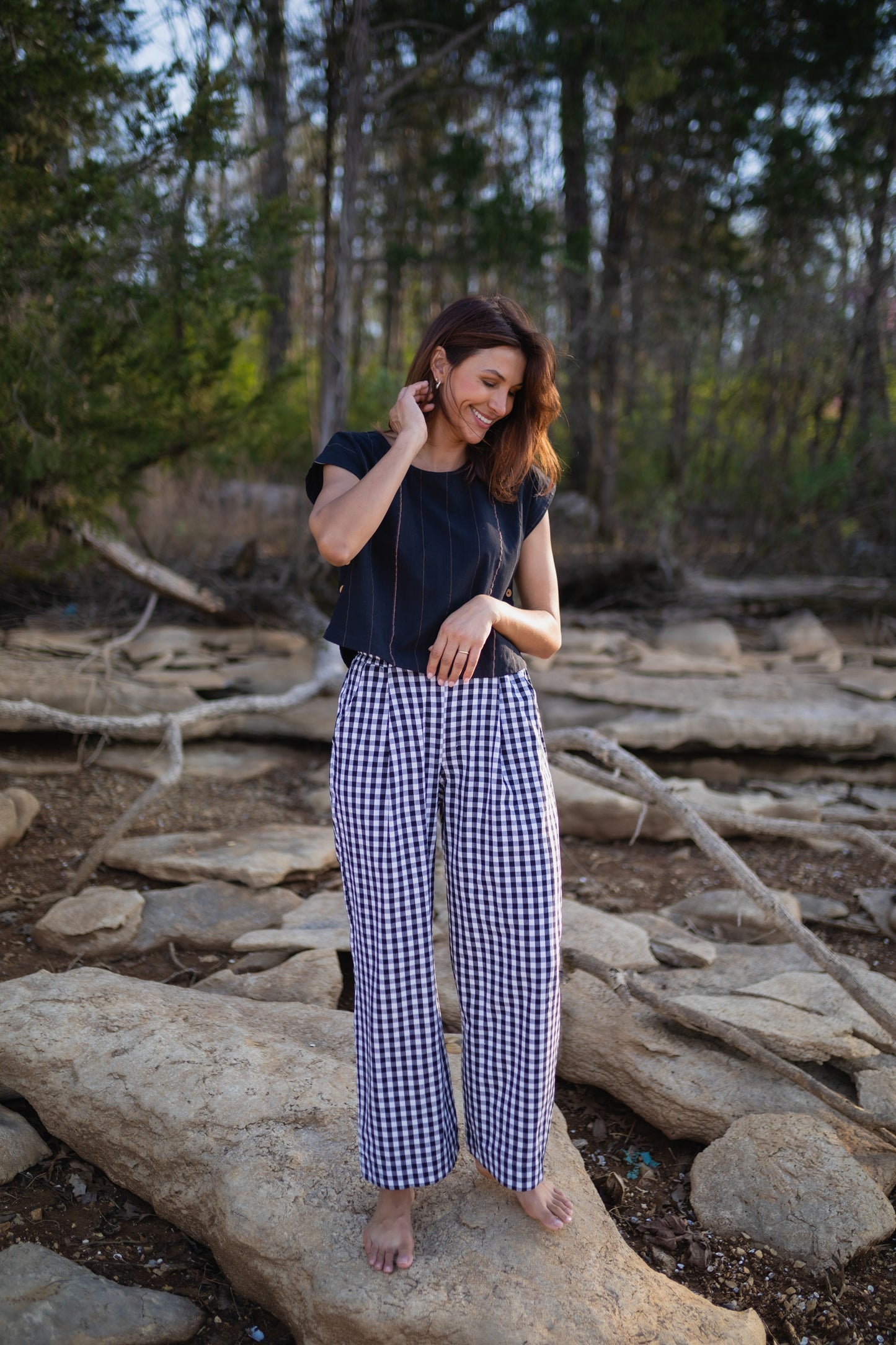 Katie Handwoven Cotton Set in Black and White Gingham