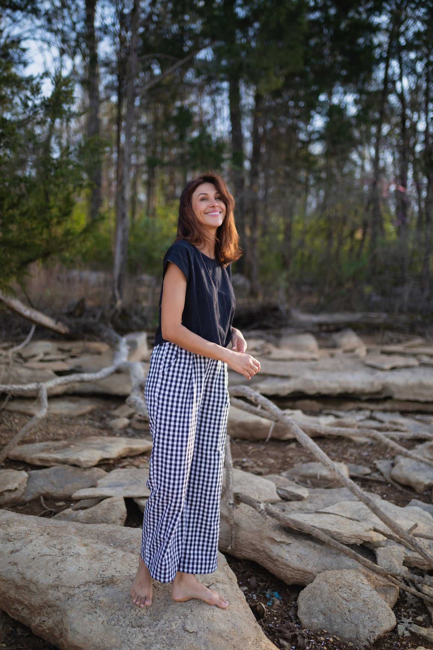 Katie Handwoven Cotton Set in Black and White Gingham