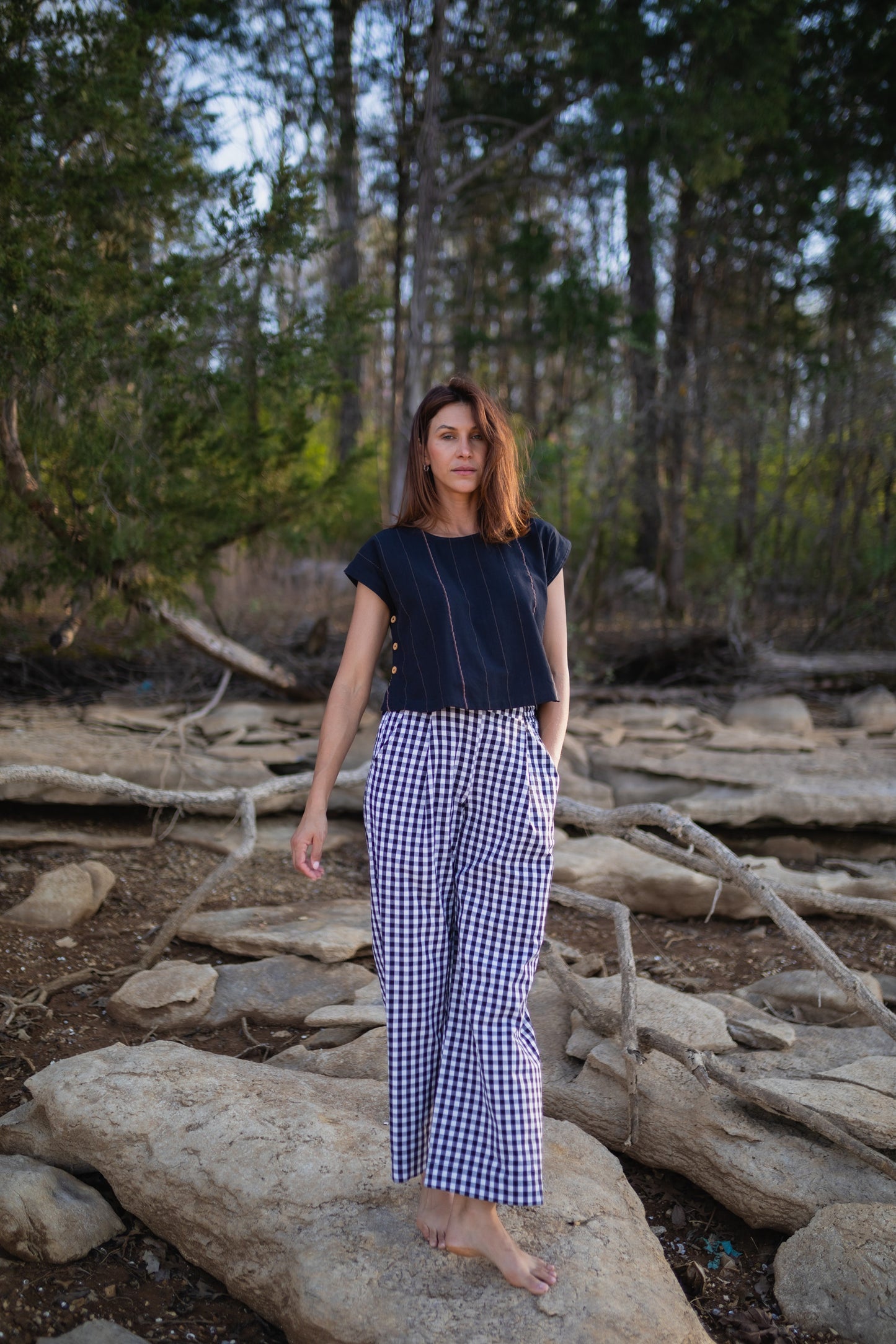 Katie Handwoven Cotton Set in Black and White Gingham