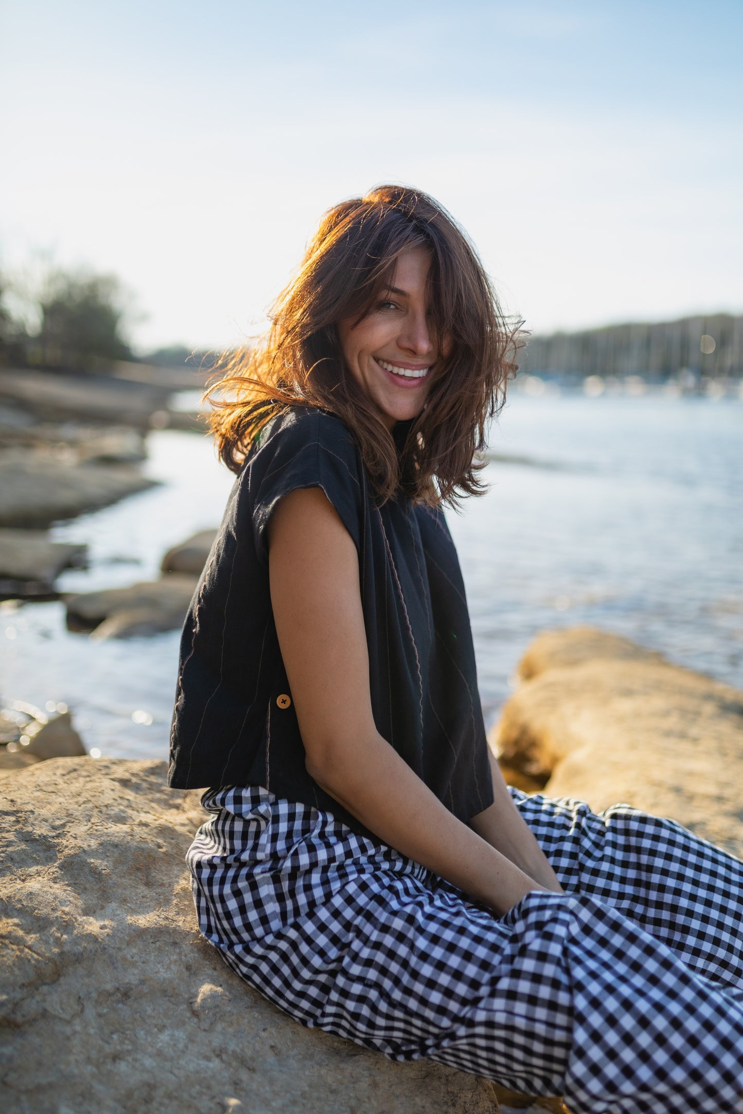 Katie Handwoven Cotton Set in Black and White Gingham