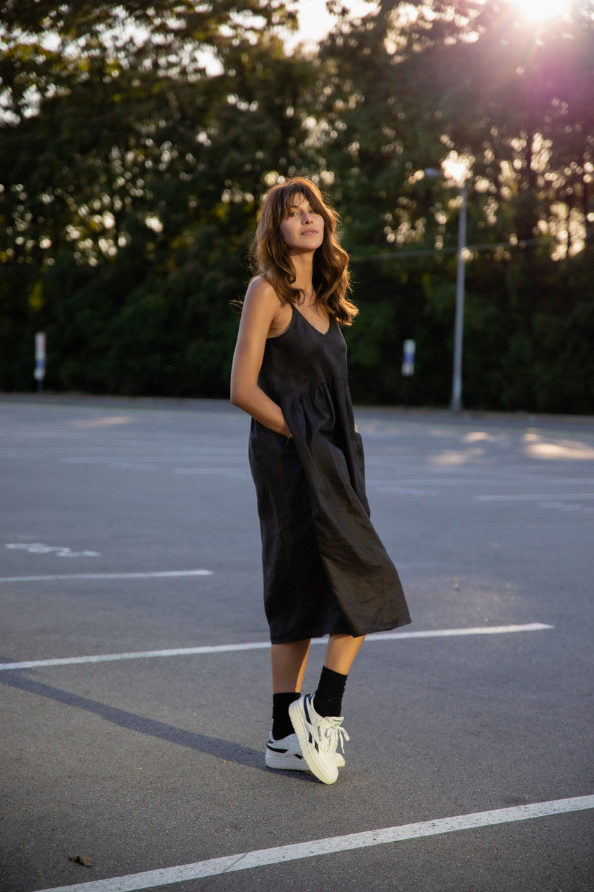 Faro Dress in Recycled Dark Chocolate Brown Linen