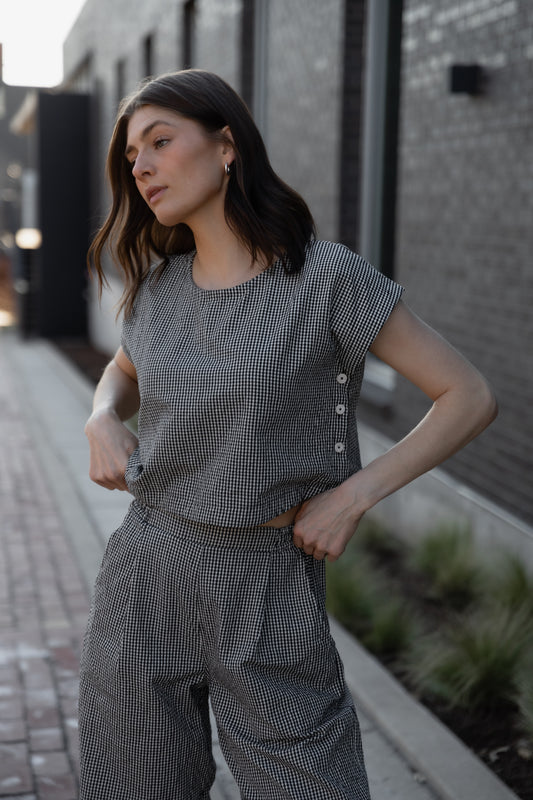 Handwoven Cotton Pants in Black and White Gingham