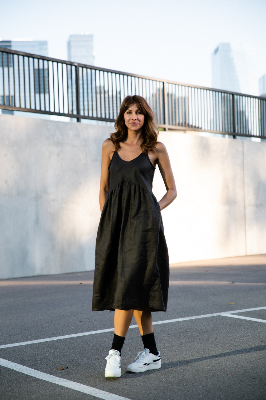 Faro Dress in Recycled Dark Chocolate Brown Linen