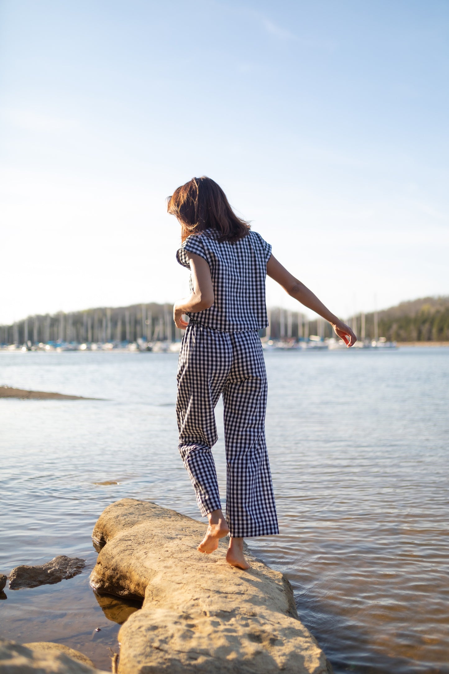 Katie Handwoven Cotton Set in Black and White Gingham