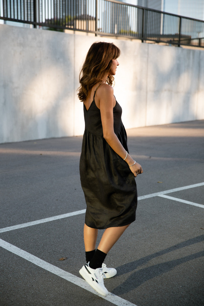 Faro Dress in Recycled Dark Chocolate Brown Linen