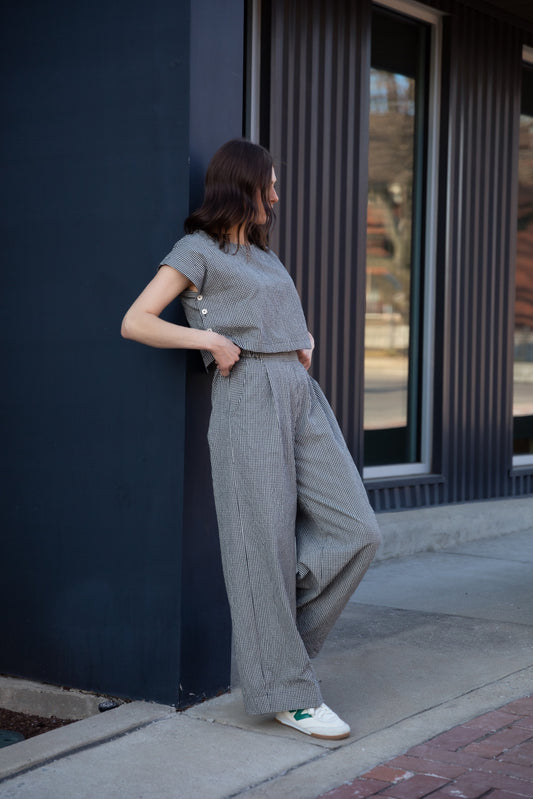 Handwoven Cotton Pants in Black and White Gingham