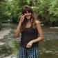 Katie Handwoven Cotton Pants in Navy Gingham Made to Order