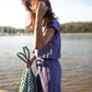 Katie Handwoven Cotton Set in Periwinkle and Kelly Green - XS Pants Left