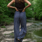 Katie Handwoven Cotton Pants in Navy Gingham Made to Order