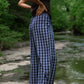 Katie Handwoven Cotton Pants in Navy Gingham Made to Order