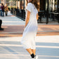Faro Dress in Recycled Beige and White Linen Made to Order