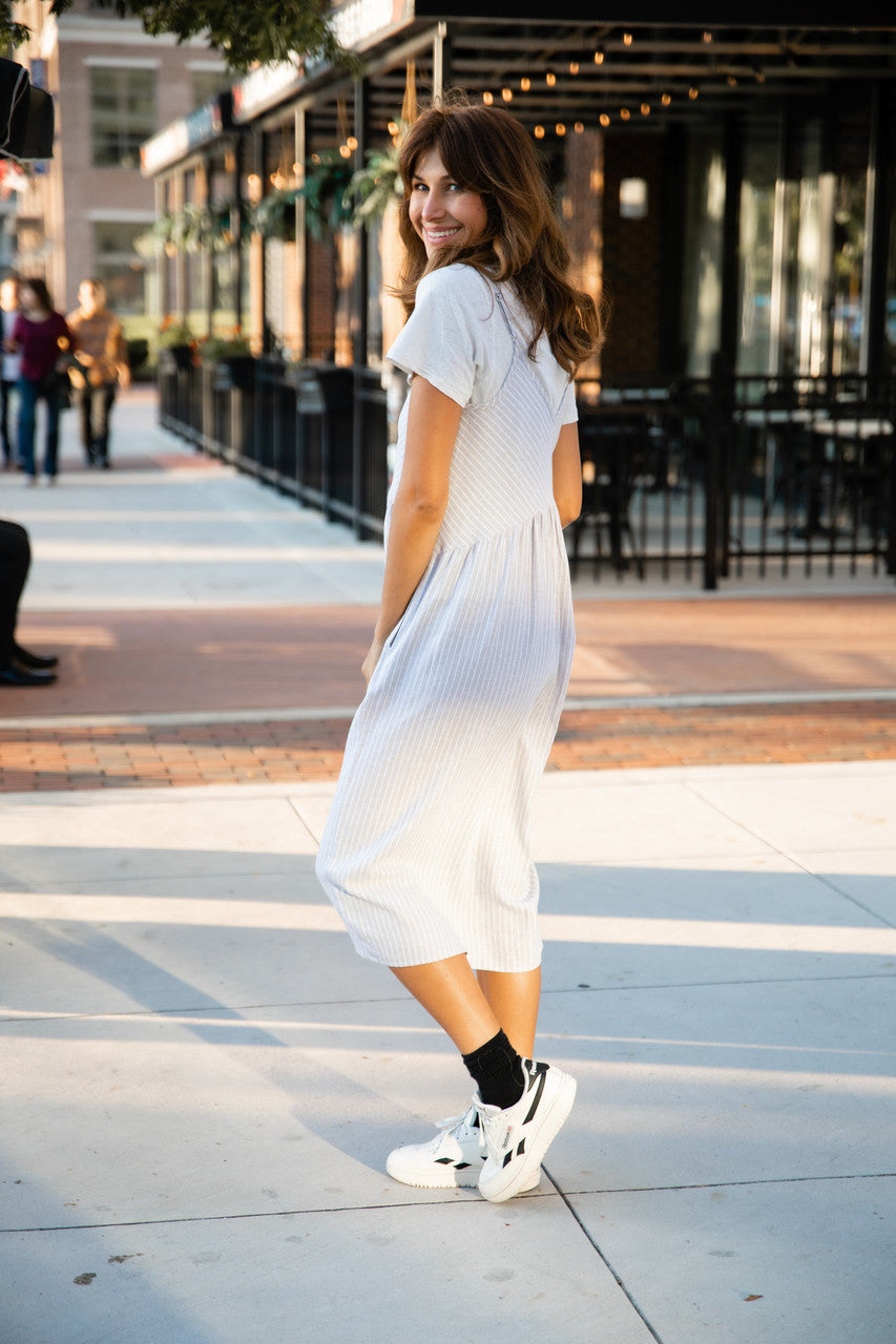 Faro Dress in Recycled Beige and White Linen