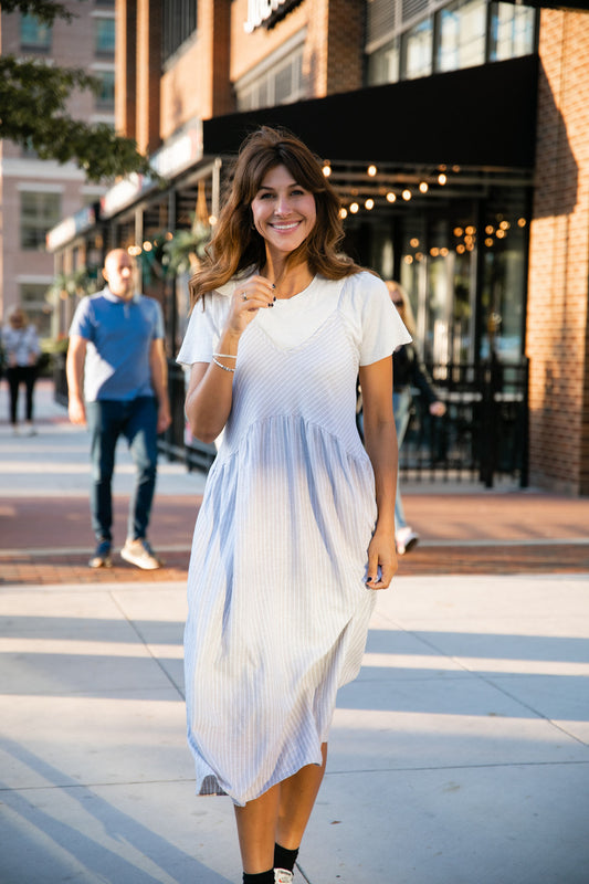 Faro Dress in Recycled Beige and White Linen