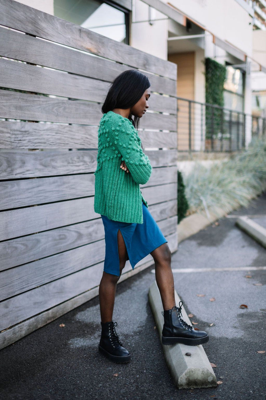 Hand Knit Nepali Wool Jill Sweater in Emerald Green