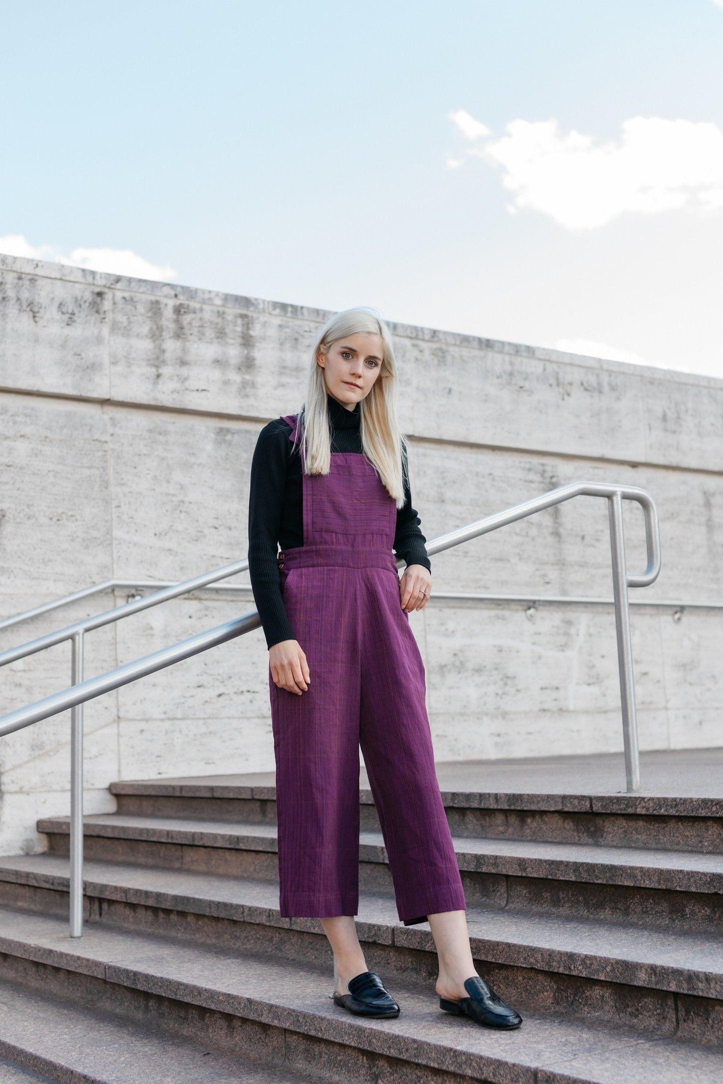 Dilsi Handwoven Cotton Overalls in Mauve and Dust Stripe - Pre-Order 2/30