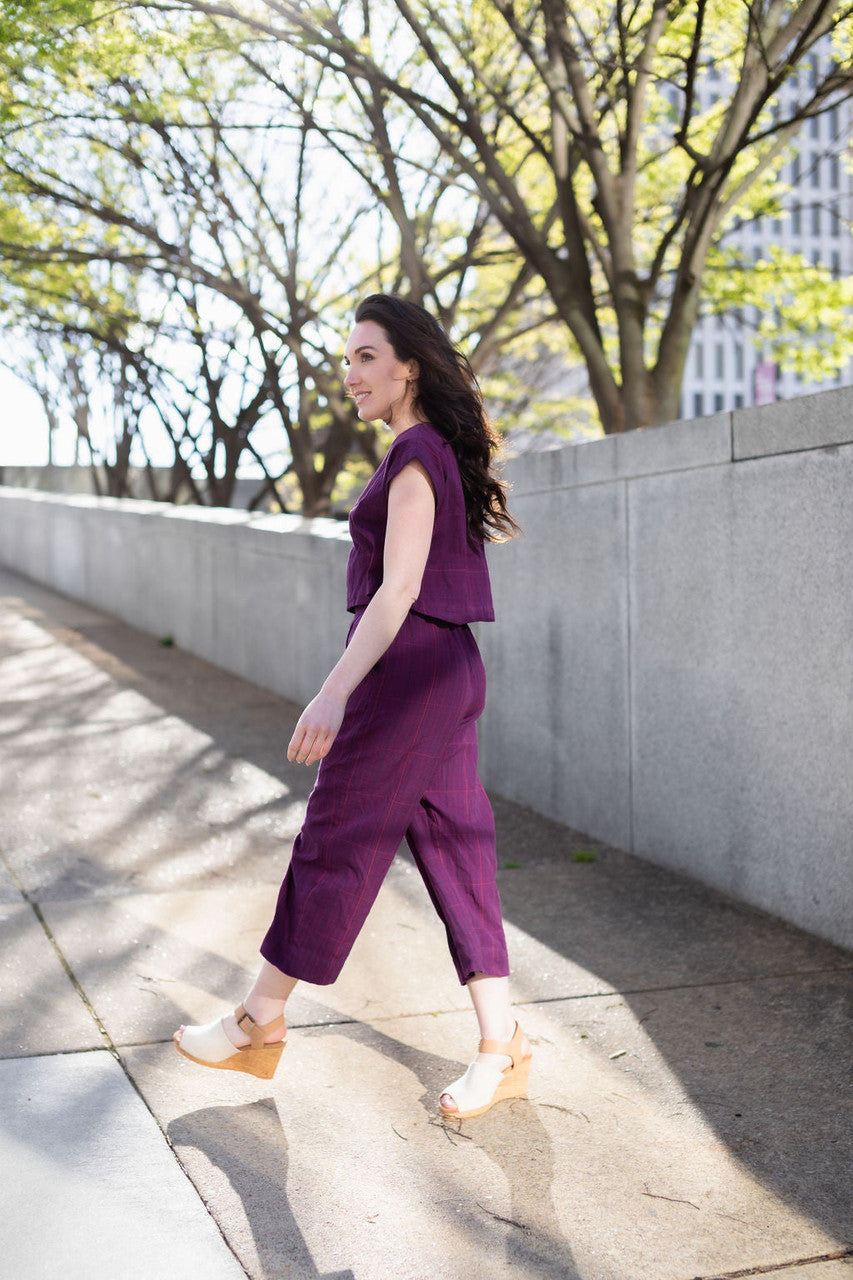 Katie Handwoven Cotton Set in Plum Set - XS Pants, S M and XL Shirt