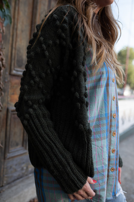 Hand Knit Nepali Wool Jill Sweater in Heather Green - Pre-Order 2/30