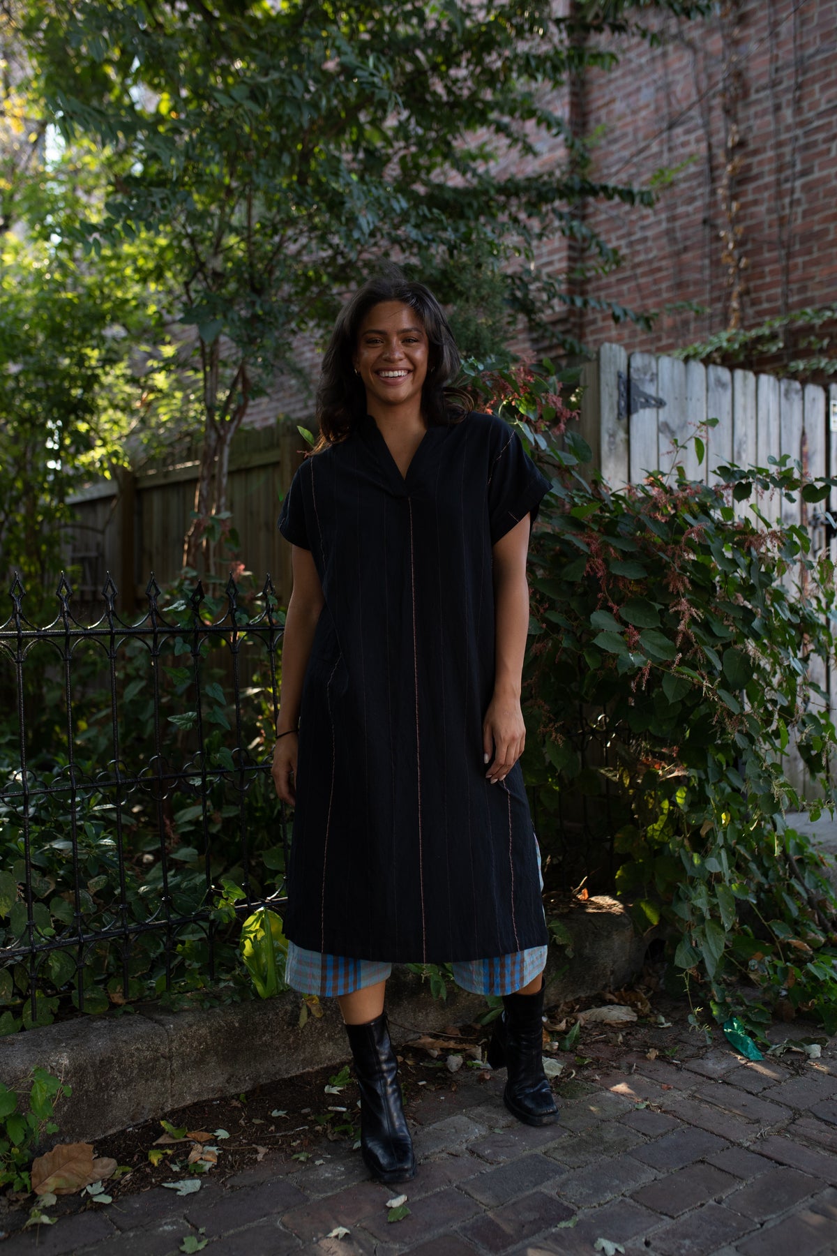 Paula Handwoven Cotton Tunic Dress in Black Made to Order