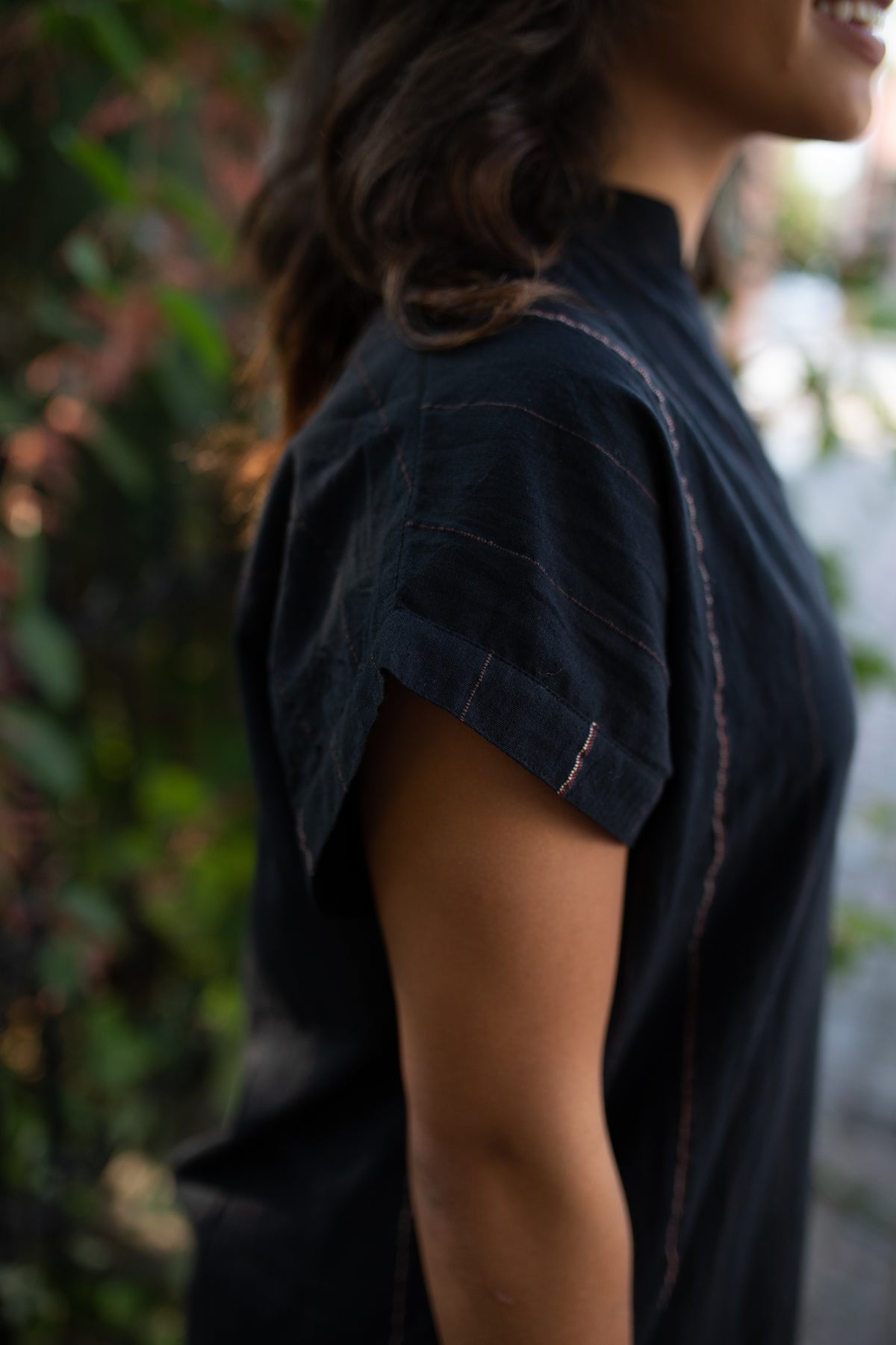 Paula Handwoven Cotton Tunic Dress in Black Made to Order