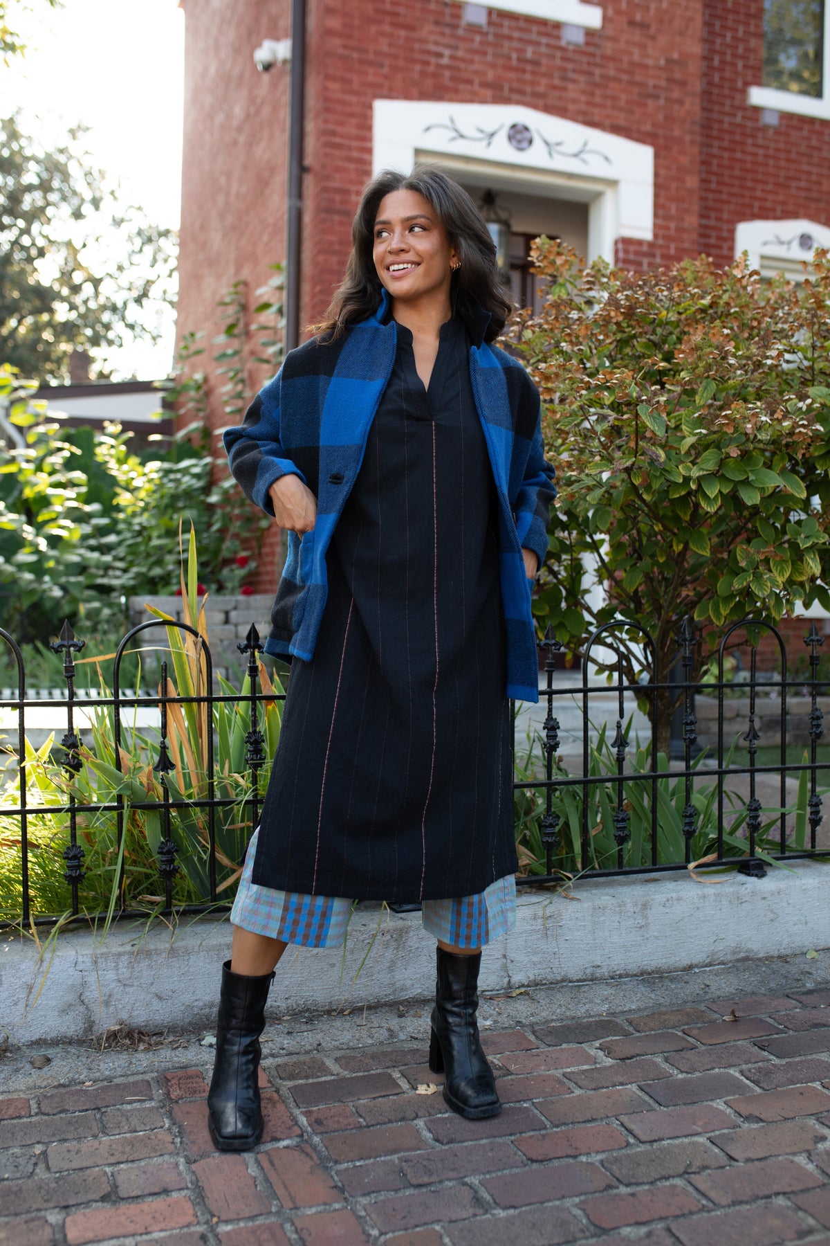 Paula Handwoven Cotton Tunic Dress in Black Made to Order