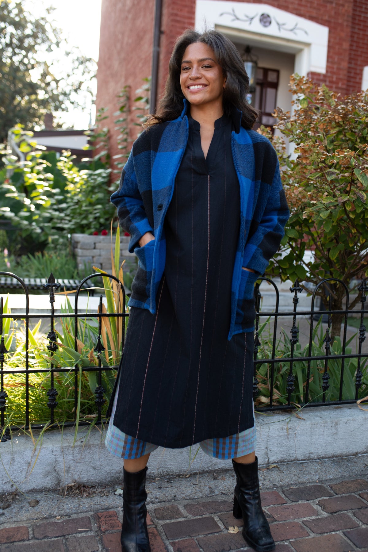 Paula Handwoven Cotton Tunic Dress in Black Made to Order