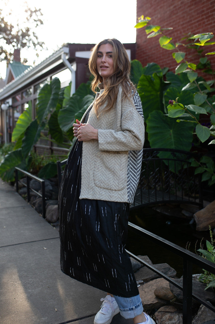 Portuguese Wool Pieper Coat in Neutral Mix-Match Herringbone