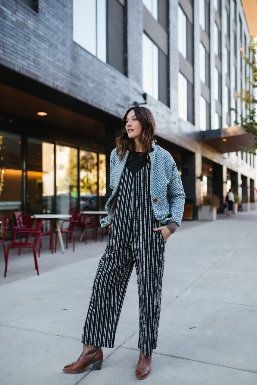 Portuguese Wool Pieper Coat in Cobalt and Cream Herringbone - Pre-Order 12/31