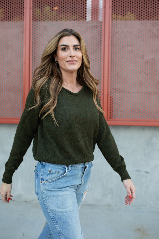 Georgia Pullover Sweater in Dark Green